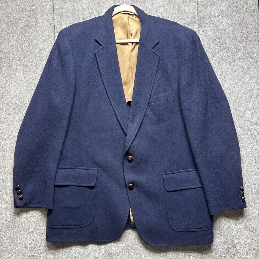 Thos David Sport Coat 100% Camel Hair Blazer 44R‎ Navy Blue Suit Jacket